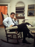 President John F Kennedy Sitting in Rocking Chair in His White House Office