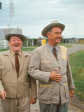 VP Hubert Humphrey and President Lyndon Johnson Walking Down Path Morning After Winning Election
