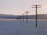 Telegraph Poles Along Bonneville Salt Flats at Sunset