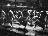 Sumo Wrestlers Performing a Ritual Dance Before a Demonstration Match