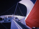 Red Topped Spinnaker Bellying Out from Nefertiti's Towering Mast During America's Cup Trials