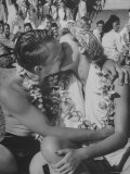 Sailor Kissing Girl During Luau For Navy Personnel on Leave
