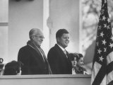 President John F Kennedy Stands at His Inauguration Ceremonies with His Father Joseph P Kennedy