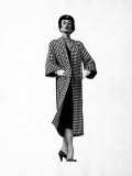 Model Dorian Leigh Wearing Harlequin Check Pattern Tweed Coat by Trigere