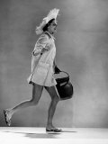 Model Wearing Terrycloth Beach Jacket  Sandals  Straw Hat and Sunglasses