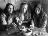 Russian Peasant Women Eating Food From the Same Bowl