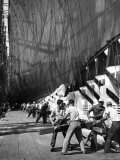 Men Preparing to Launch Oceanliner America at Shipyard
