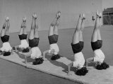 Teenage Girls from Hoover High School Standing on Their Heads in Gymnastics Class