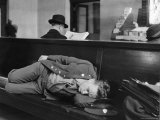 Soldier Sleeping on Bench in Waiting Room at Pennsylvania Station