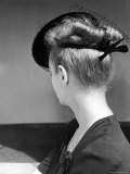 Rear View of Model in Hat W Veil and Bow at Back over Upswept Hair