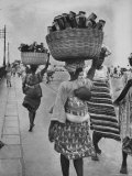 Nigerian Women with Babies Strapped to Their Backs Carrying Large Baskets on Their Heads