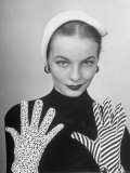 Model Martha Boss  Modeling Mismatched Gloves