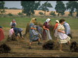 Peasant Women Bundling Flix with Their Feet an Occupation That Has Been Practiced For Centuries