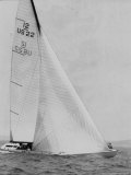 The Two Sail Sailboat Vigorously Gliding Through the Water During the America's Cup Trail