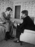 Senator John F Kennedy and Brother Robert F Kennedy Conferring in Hotel Suite During Convention