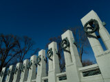Pillars Adorned with Bronze Wreaths at World War II Memorial