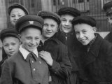 Russian Boys Lining Up to See French Premier Guy Mollet as He Passes Them