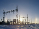 A Twilight View of Sunlight Passing Through an Electric Substation