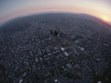 An Aerial Fisheye Lens View of Los Angeles at Twilight