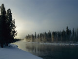 A Winter View of the Yellowstone River at Sunset