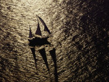 Aerial View of a Sailing Vessel at Sea