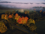 Fog Hangs over Trees Decorated with Autumn Colors in a West Virginia Valley