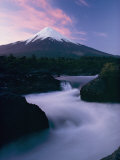 Twilight View of Rio Petrohue Winding Through Rocks with Osorno Volcano in the Background