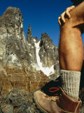 Hikers Leg During Pause at the Base of Granite Peaks in the Andes