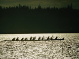 Lummi Indians Paddle a Large Canoe