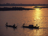 Boats Silhouetted on the Mekong River at Dusk  Phnom Penh  Cambodia