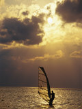 A Windsurfer Skims the Water  Silhouetted by Evening Sun on Pamlico Sound