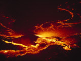 A Lake of Molten Lava Inside the Volcanos Crater