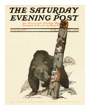 Black Bear with Totem Pole  c1909