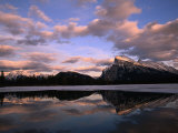 Pastel Shades of Dusk Over Mt Rundle and Vermilion Lake  Banff National Park  Alberta  Canada