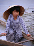 Girl in Canoe by Perfume River  Looking at Camera  Hue  Vietnam