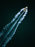 Aerial View of Speed Boat with Large Wake Travelling on Port Phillip Bay  Melbourne  Australia