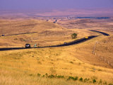Car Driving on Highway Through Countryside  Montana  USA