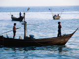 Fishermen Standing in Boat Hua Hin  Prachuap Khiri Khan  Thailand