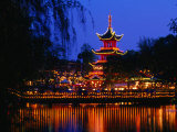 Tivoli Gardens Chinese Pagoda Restaurant at Night  Copenhagen  Denmark