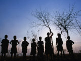 Group of Village Children Silhouetted in Nsasje District  Southern  Malawi