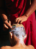 One Monk Shaving the Head of Another  Amarapura  Mandalay  Myanmar (Burma)