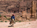 Two Locals Ride Their Donkey Around the Ancient City  Petra  Ma'An  Jordan