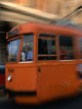 Orange Tram Moving  Naples  Italy