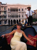 Woman in Gondola in Front of Ca'D'Oro in Grand Canal  Venice  Veneto  Italy