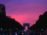 Traffic on the Champs-Elysees and the Arc De Triomphe After Sunset  Paris  Ile-De-France  France