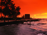 Orange Sunset Over the Sacred Bay  South Kona Coast  Puuhonua O Honaunau National Park  Hawaii  USA