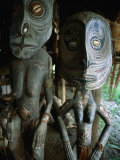Ancestoral Carvings in the Men's Spirit House in Parembei Village  East Sepik  Papua New Guinea