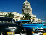 Classic American Taxi Cars Parked in Front of National Capital Building  Havana  Cuba
