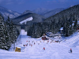 People Skiing on Jasna Run  Jasna Resort  Low Tatra Mountains  Slovakia