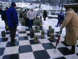 Men Playing Outdoor Chess in Winter  Helsinki  Finland